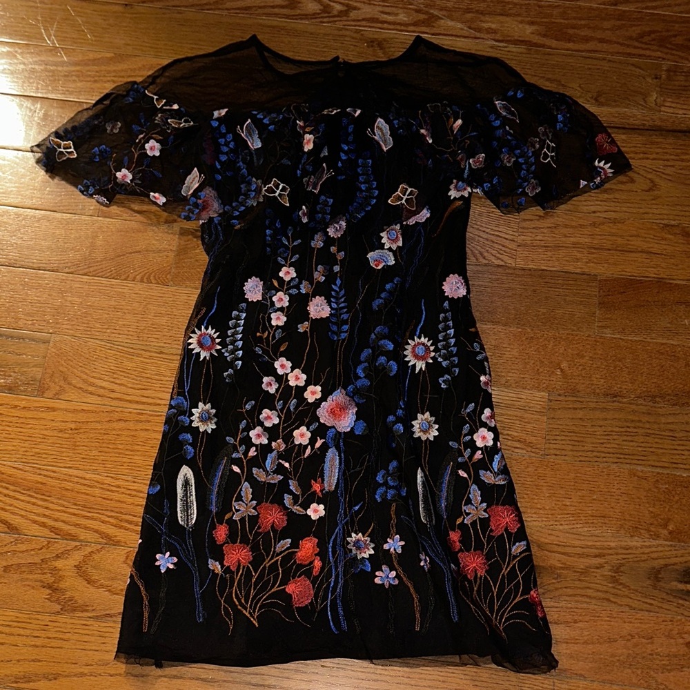 Floral Embroidered Tulle Black Dress